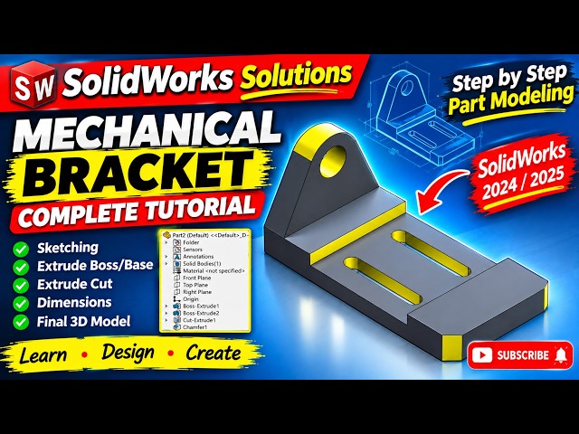 SolidWorks Mechanical Bracket Tutorial | Step-by-Step Part Modeling