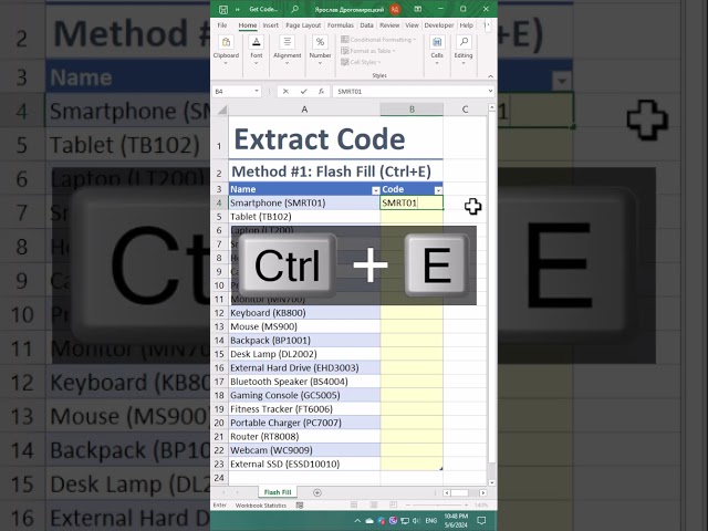 Flash Fill Example: Extract Value from Brackets in Excel