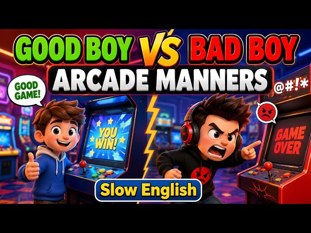   GOOD BOY VS BAD BOY ARCADE MANNERS SLOW ENGLISH EPISODE 26