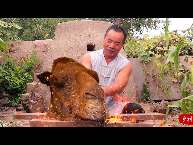¡Festín de cabezas de camello! Un manjar de pueblo rural | tío rural gourmet