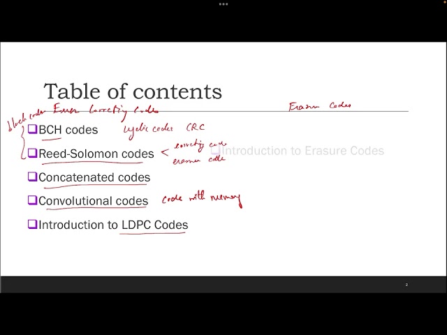 01 Appcode Table of contents: Error correcting codes and Erasure codes