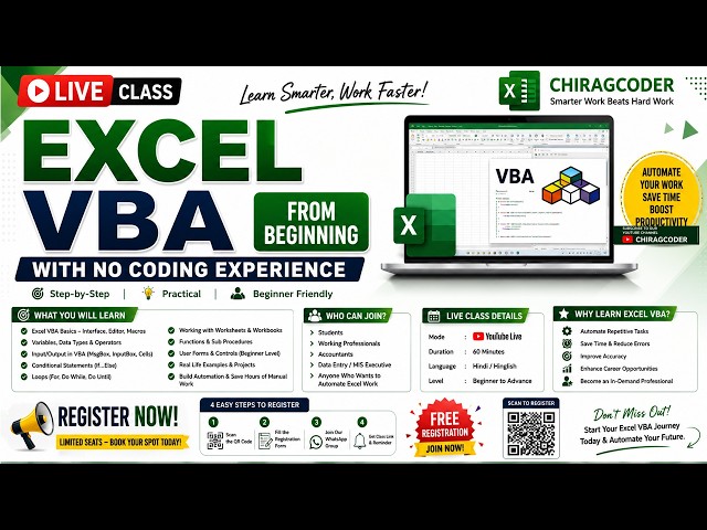 Live- Excel /VBA Class  ( No Code knowledge required)