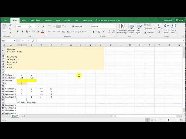 Excel - Linear Programming (Minimize Cost)