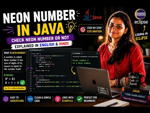 Neon Number in Java Using Eclipse | Check Neon Number Program | Explained in English & Hindi
