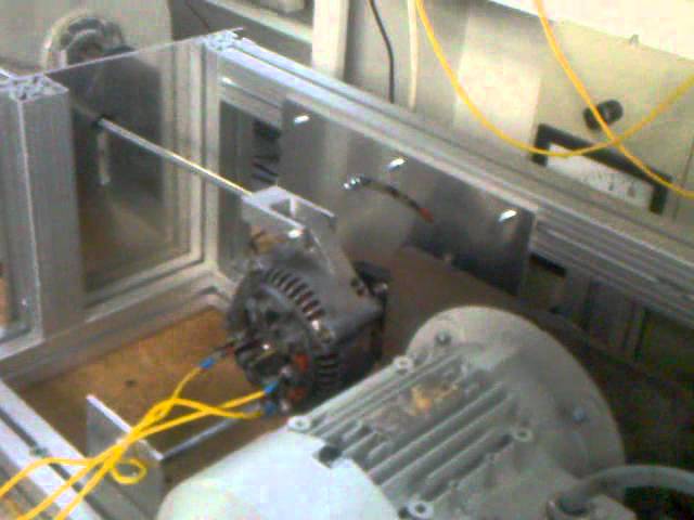 modified alternator with NdFeB permantent magnet rotor on test bench