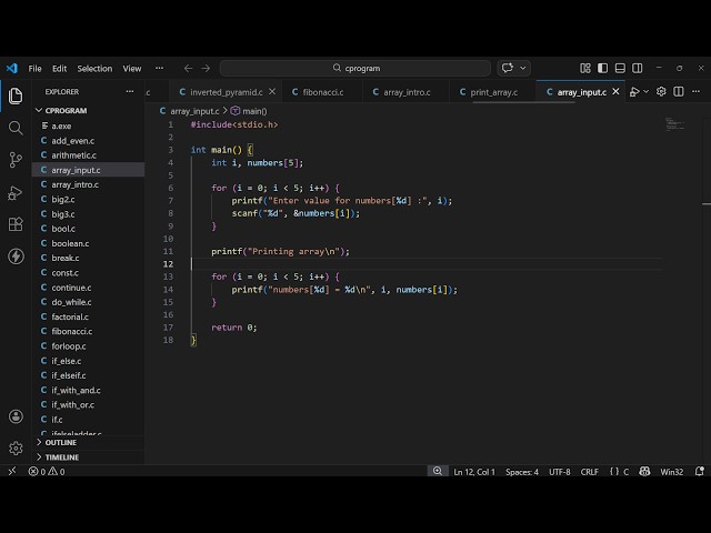 Reading input values for array in C program