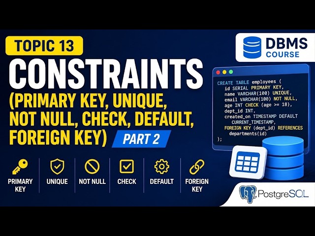 Topic 13: Constraints (PRIMARY KEY, UNIQUE, NOT NULL, CHECK, DEFAULT, FOREIGN KEY) - Part 2