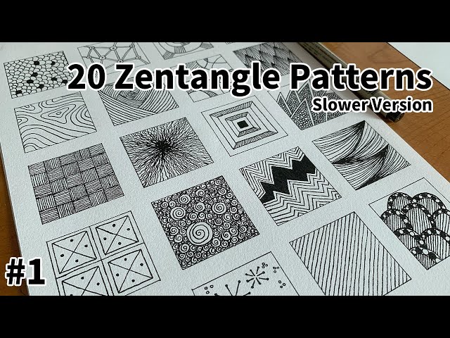 20 Zentangle Patterns | Tutorial  Step by Step #1  |  20 Doodle Patterns | Slower Version