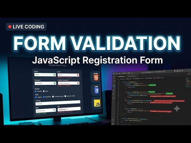 🔴 LIVE | JavaScript Form Validation 🚀 | Build a Complete Registration Form | Live Coding