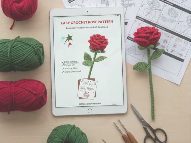 Easy Crochet Rose Pattern PDF | Crochet Flower Pattern for Beginners | DIY Gift Flower Tutorial