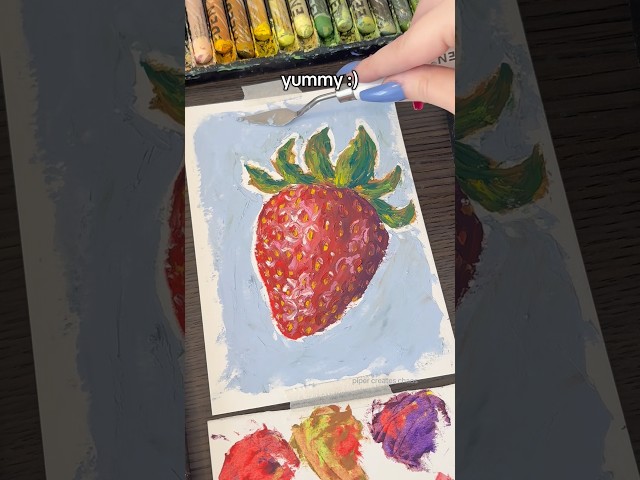 Painting an oil pastel strawberry with custom colors 🍓 #oilpastel #strawberry #artprocess #painting