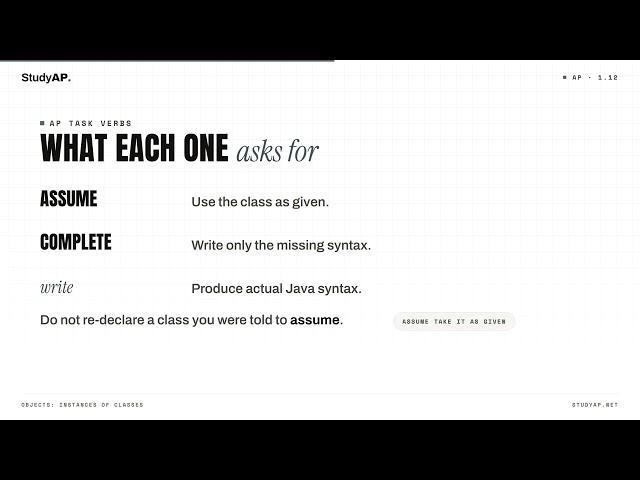 AP Computer Science A 1.12 — Objects: Instances of Classes