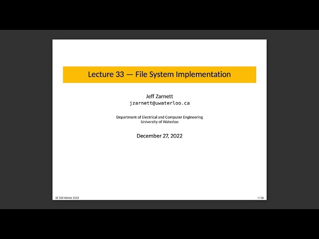 SE 350 Lecture 33: File System Implementation