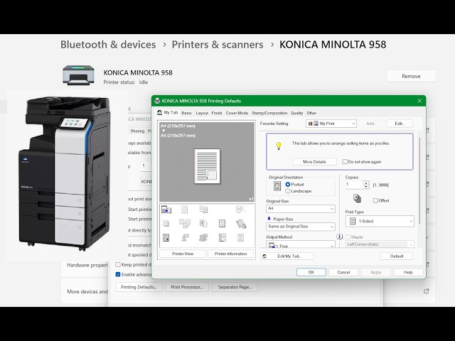 How to Set Default Printer Settings on Konica Minolta | Duplex, Paper Size & Orientation