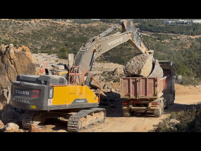 Volvo EC380EL Excavator Loading Huge Rocks | Extreme Quarry Truck Loading