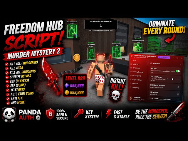 🔥 Murder Mystery 2 Script Showcase 2026 | BEST Freedom Hub Script! ESP, Kill Aura, Auto Farm & More
