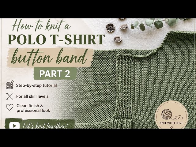 How to Knit a Polo T-Shirt button band | Part 2 – Step-by-Step Knitting Tutorial