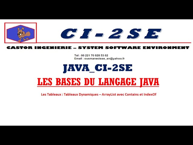 CI2SE Bases Java 080 Tableaux Tableaux Dynamiques ArrayList Contains IndexOf