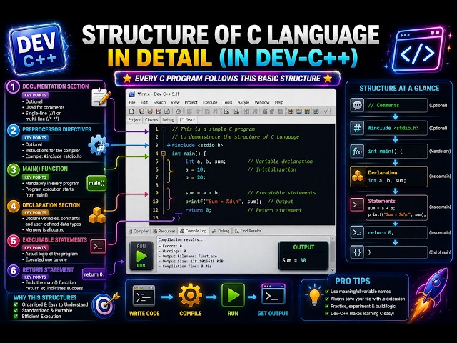 C Program Structure Explained for Beginners | C Programming Tutorial #2