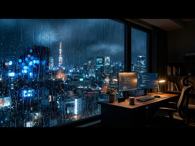 Heavy Rain Programmer Setup 🌧️ Tokyo Night Coding Ambience for Deep Focus & Productivity
