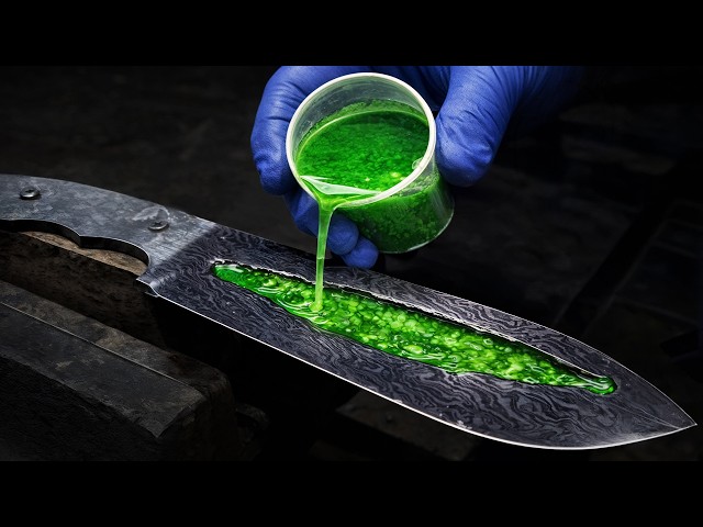 Forging a Damascus Knife from Steel Thimbles with Epoxy Inlay!
