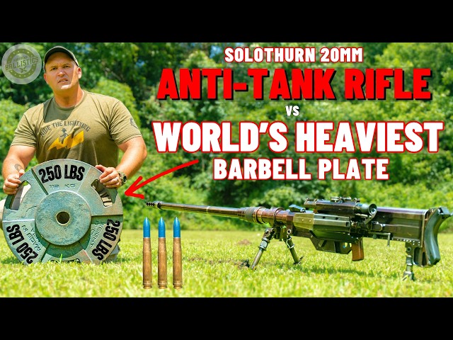 Solothurn 20mm Anti-Tank Rifle vs World’s Heaviest Barbell Plate (250 lbs Barbell Plate !!!)
