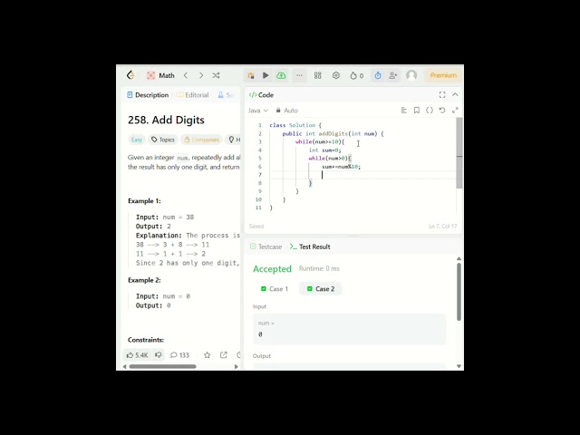 Add Digits|LeetCode 258|Number Manipulation in Java #coding #java  #programming #leetcode  #maths