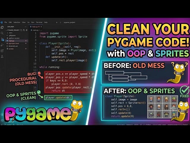 Pygame Tutorial for Beginners: Clean Your Code with OOP & Sprites | No AI | @codewithshriekdj