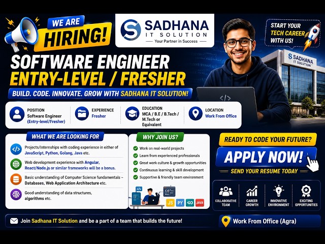 🔥 Sadhana IT Solution Software Engineer Hiring 2026 | Entry-Level / Freshers | Off Campus Drive