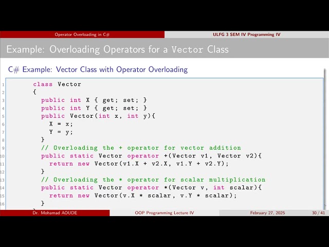 Object-Oriented programming (C#) lecture 04 classes operator overloading part 02