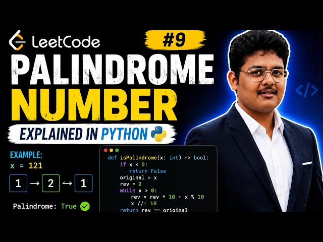 Leetcode #9 Palindrome Number in python explanation by @chaithutechs247 #viral #important #coding 
