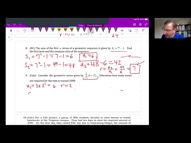 Math Analysis HL Unit 1 Video 13: Geometric sequences and series (Ch 1.2B) Classwork Problems 6-10