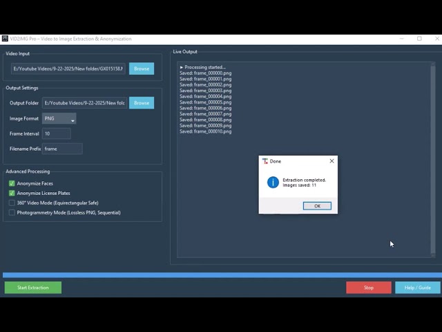VID2IMG Pro – Extract Frames from Video with Face & License Plate Anonymization (Python Tkinter App)