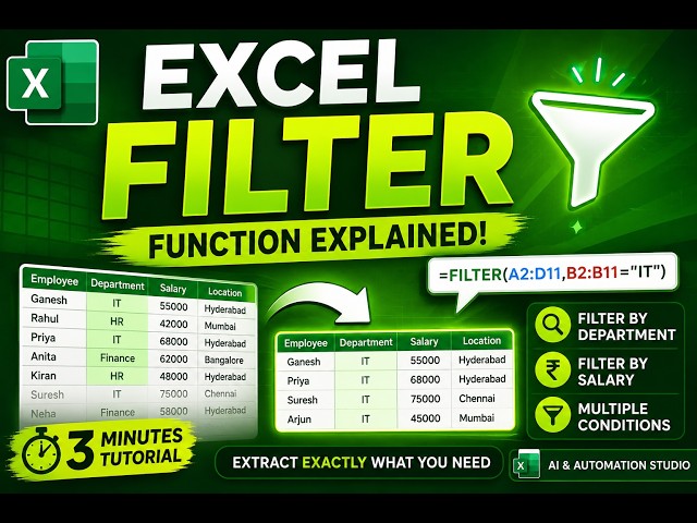 Excel FILTER Function Explained | Extract Data Automatically | 3 Practical Examples
