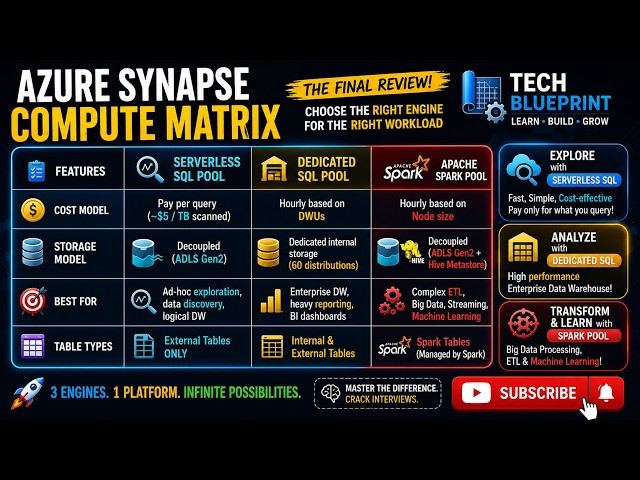 Azure Synapse Compute Matrix Explained | Serverless SQL vs Dedicated SQL vs Apache Spark | Hindi