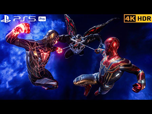 (PS5 PRO) Nanotech Spiderman 2 join to Fight Venom Final Battle | 4K HDR |