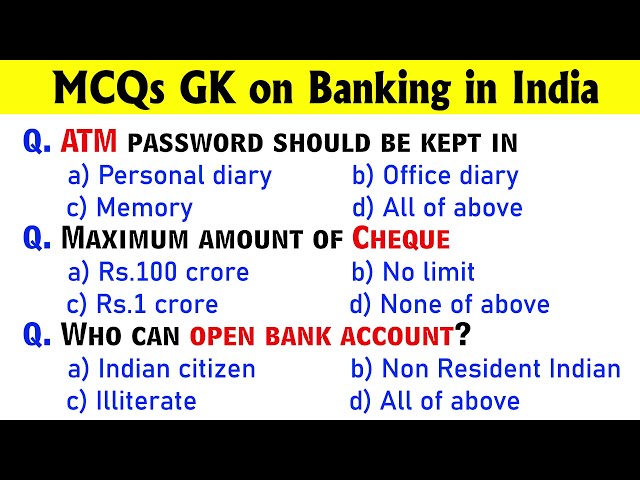 MCQs with answers on Banking in India | Banking Awareness MCQs for Banking exams, IBPS, SBI | GK