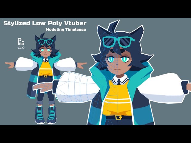 Stylized Low poly Vtuber 3D Modeling Time-lapse