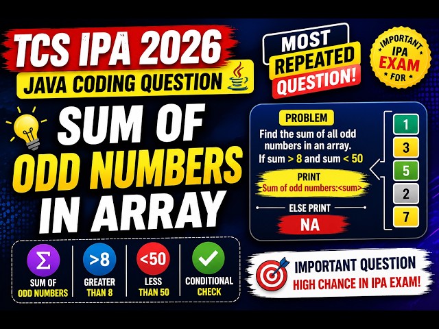 TCS IPA Java Coding Question 2026 | Sum of Odd Numbers in Array | Most Repeated Java Question