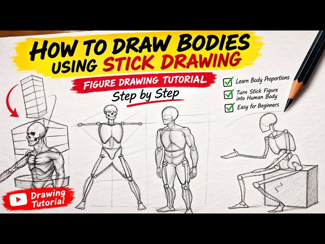 How to Draw Bodies Using Stick Figures | Easy Figure Drawing Tutorial for Beginners
