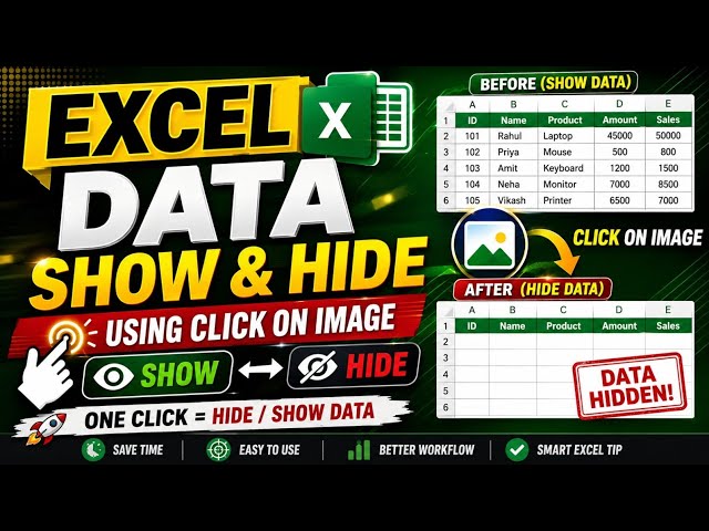 Advance Excel Tutorial 🔥 Data Show Hide Using Click On Image 😱 | Macros Code Using Data Excel 🤔❓