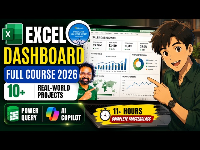 Microsoft Excel Dashboard Full Course 2026 | 10+ Real-World Projects (Power Query & MS Copilot)