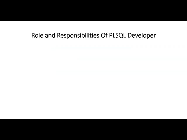 PLSQL Developer Role and Responsibilty