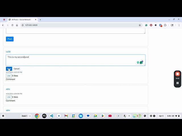 Network - CS50's Web Programming with Python and JavaScript