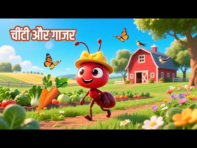 चींटी और गाजर 🐜🥕 | Ant and Carrot | Hindi Moral Story for Kids | 4D Animated Rhyme | Toddlers Song