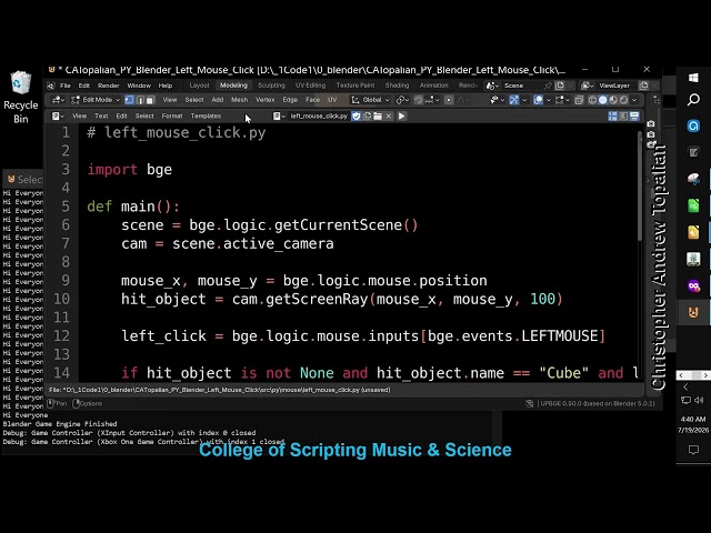 Blender Game Engine Python Left Mouse Click Script