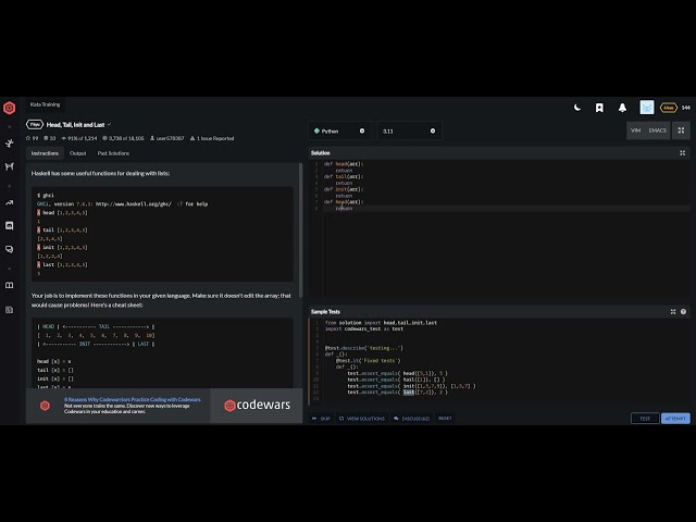 codewars python  Head, Tail, Init and Last