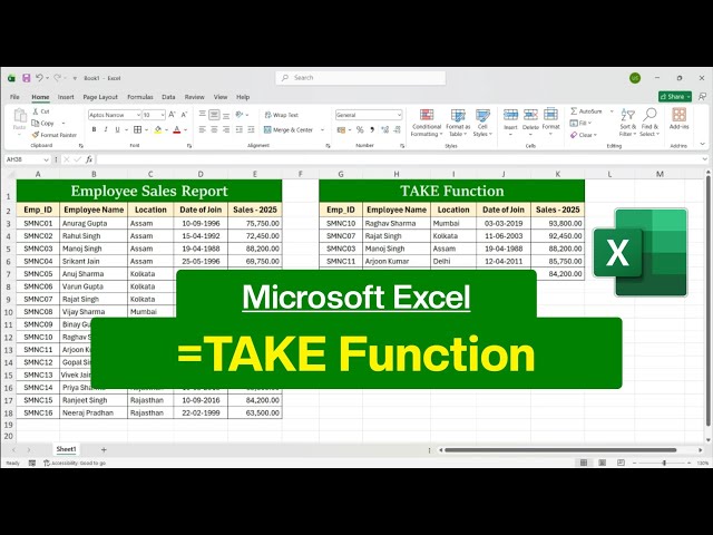 MS Excel - TAKE Function | TAKE Formula in Excel