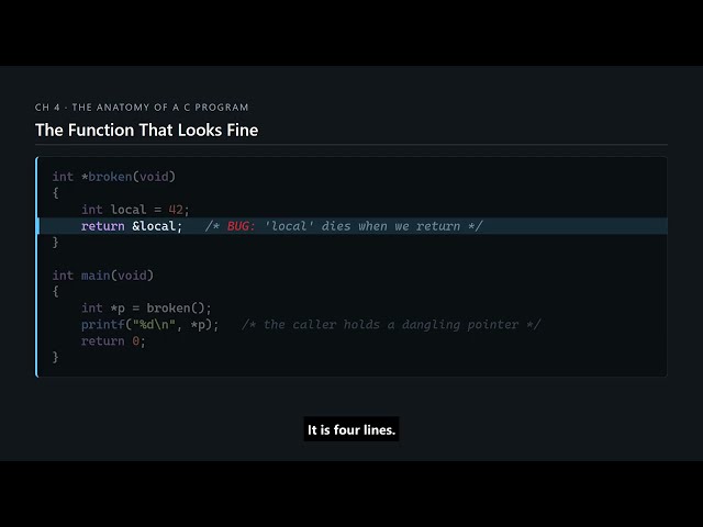 C Programming #35 — Returning a Pointer to a Local: The Classic C Bug