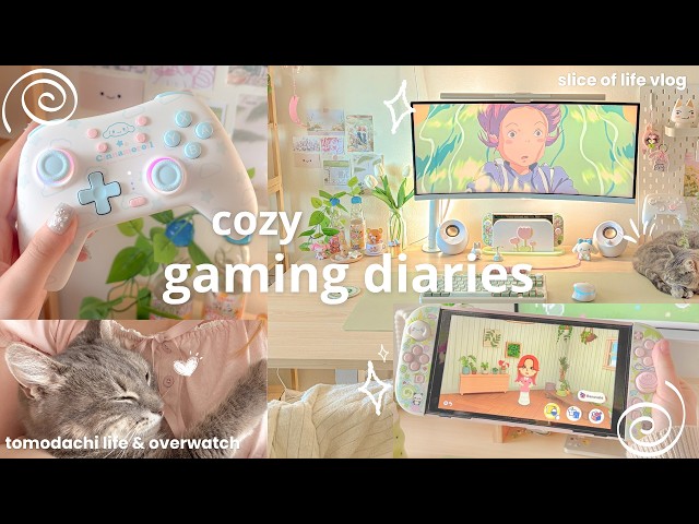 cozy gaming vlog ⋆‧°𓏲ּ𝄢 🌿 overwatch, nintendo accessories unboxing, anime & snacks